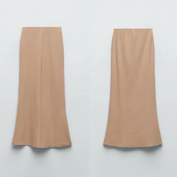 🍂 ZARA TAN RIBBED HIGH WAIST MAXI SKIRT! - Picture 11 of 12